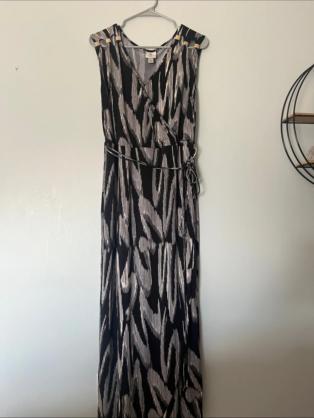 Worthington Black & Gray Sleeveless Wrap Maxi Dress
